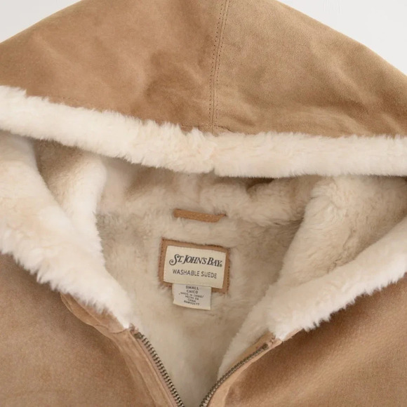 St. John Bay Beige Washable  Suede Aviator Jacket with Hood SM - Picture 13 of 16